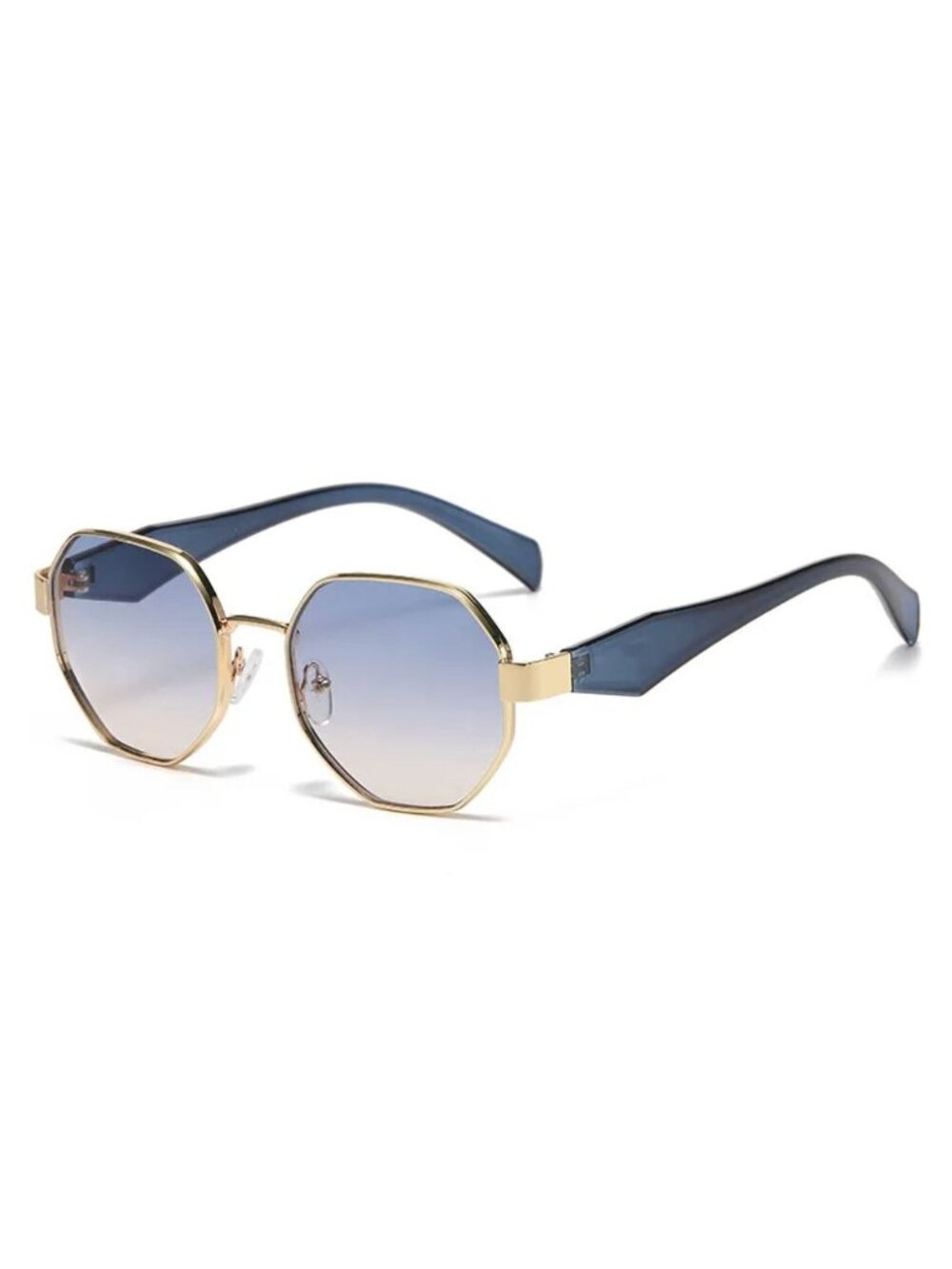 Unisex Vintage Style Octagon Gold Frame Sunglasses W/ Blue-Yellow Gradient Lens